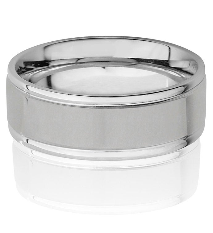 Men's Brushed Stainless Steel And Polished Grooved Ring (8mm)