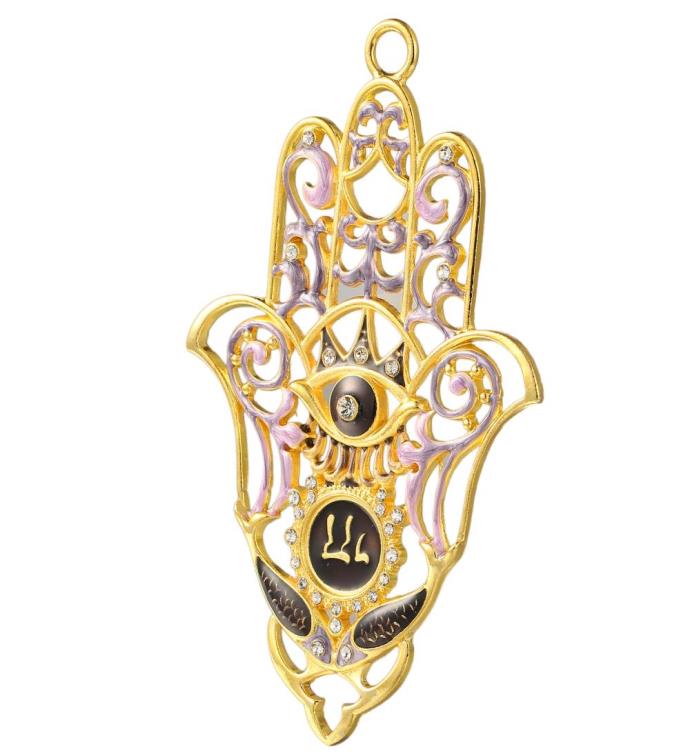 Matashi Hanging Hamsa With Evil Eye Wall Décor Ornament W Crystals (pewter)
