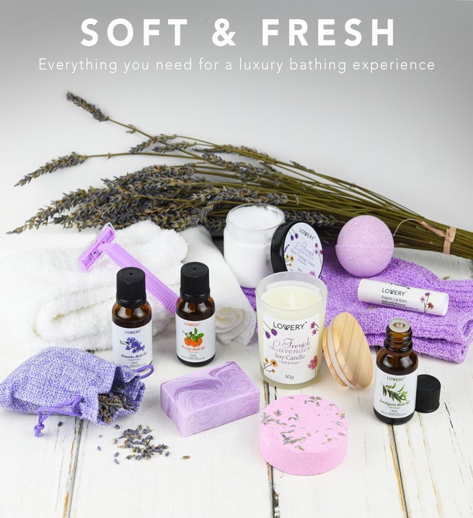 Handmade Bath Gift - 18pc French Lavender Spa Gift Basket For Women & Men