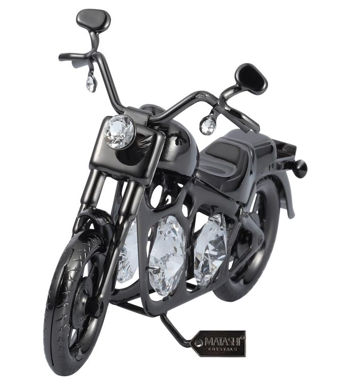 Gunmetal Grey Crystal Studded Motorcycle Ornament By Matashi