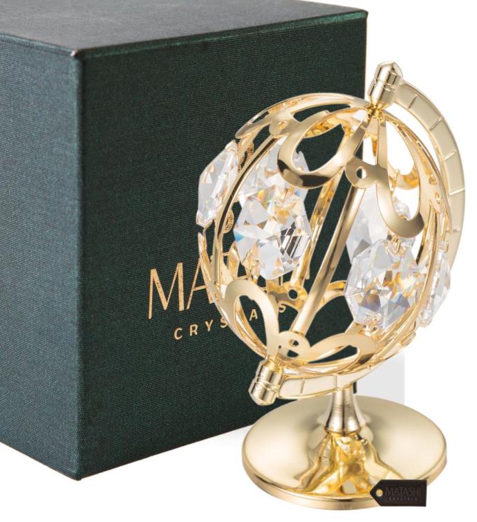 Matashi 24k Gold Plated Crystal Studded Spinning Globe Ornament