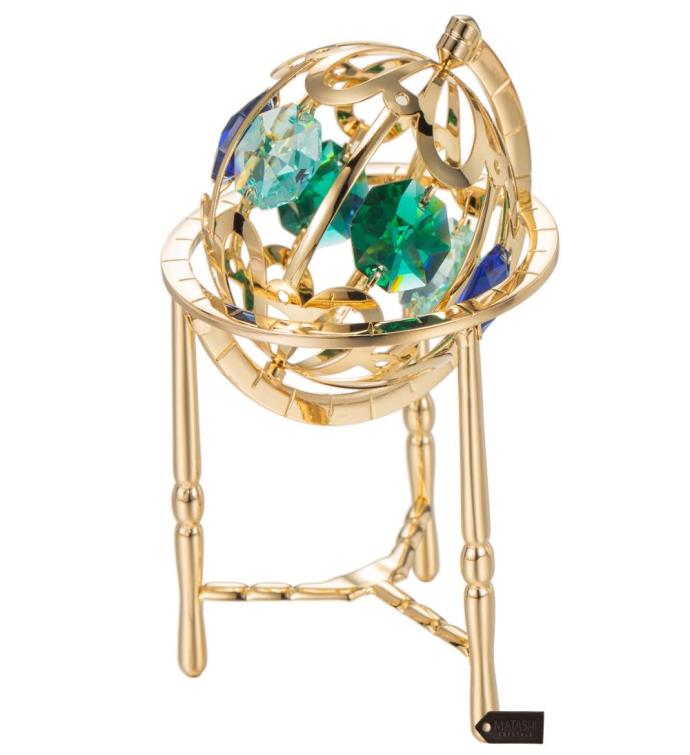 Matashi 24k Gold Plated Crystal Studded Spinning Globe Ornament