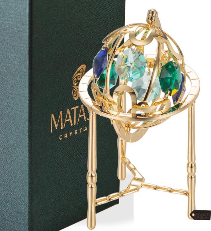 Matashi 24k Gold Plated Crystal Studded Spinning Globe Ornament