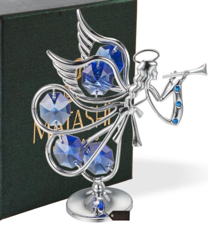 Matashi Chrome Plated Crystal Studded Silver Flying Angel Figurine ...