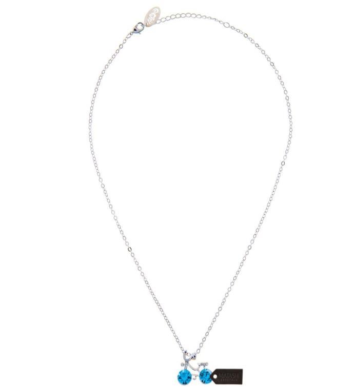 Matashi Rhodium Plated Necklace W Bicycle Design W 16" Chain & Crystals