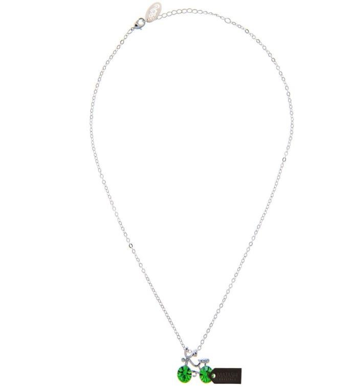 Matashi Rhodium Plated Necklace W Bicycle Design W 16" Chain & Crystals