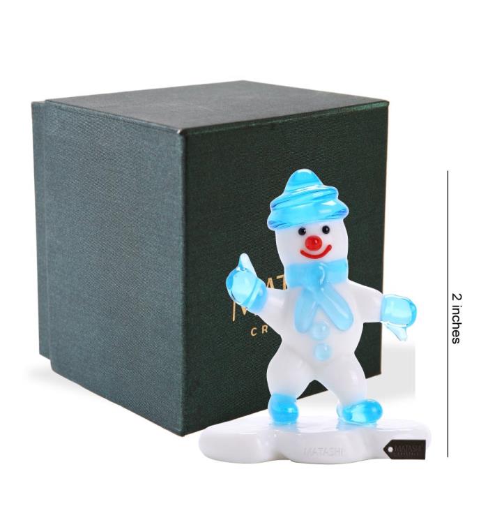 Matashi Murano Christmas Winter Decorative Glass Snowman Figurine - Blue
