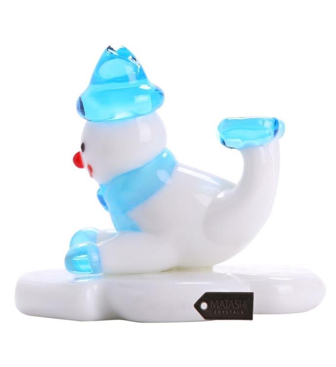 Matashi Murano Christmas Winter Decorative Glass Snowman Figurine - Blue