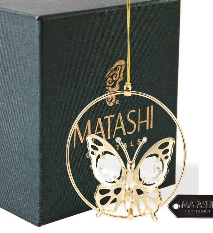 24k Gold Plated Butterfly In A Circle Hanging Ornament By Matashi