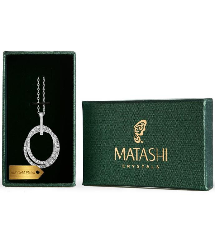 Matashi 18k White Gold Plated Double Circle Pendant Necklace With  Crystals