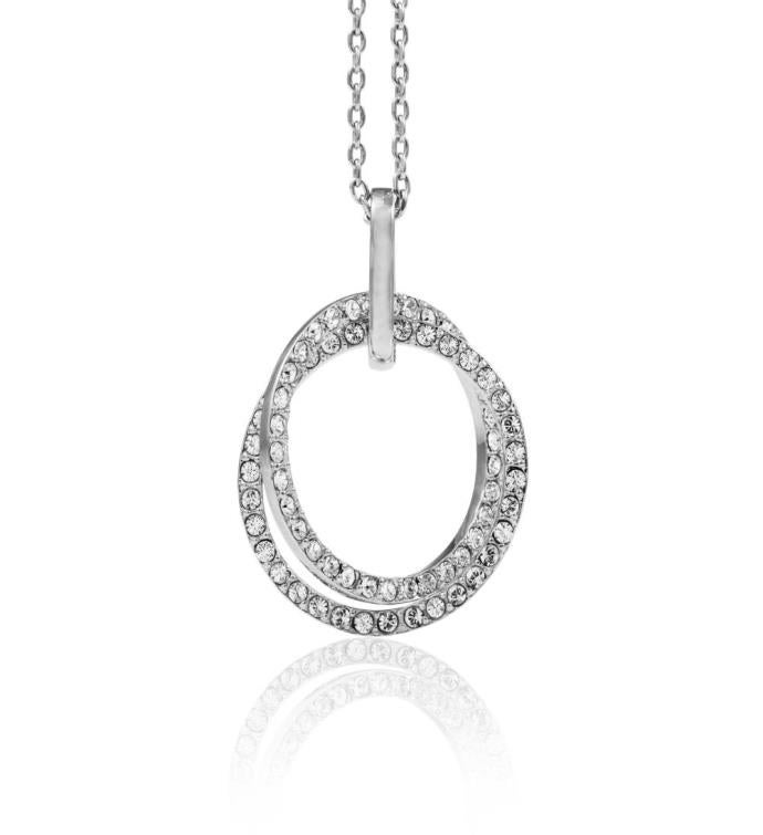 Matashi 18k White Gold Plated Double Circle Pendant Necklace With Crystals