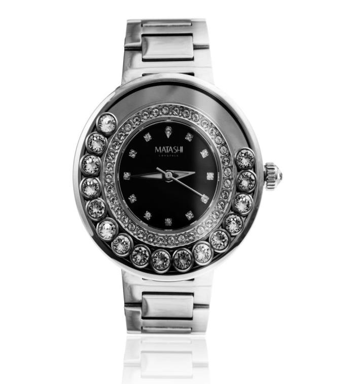 Matashi Crystals 18k White Gold Plated Women's Watch With 64 Crystals