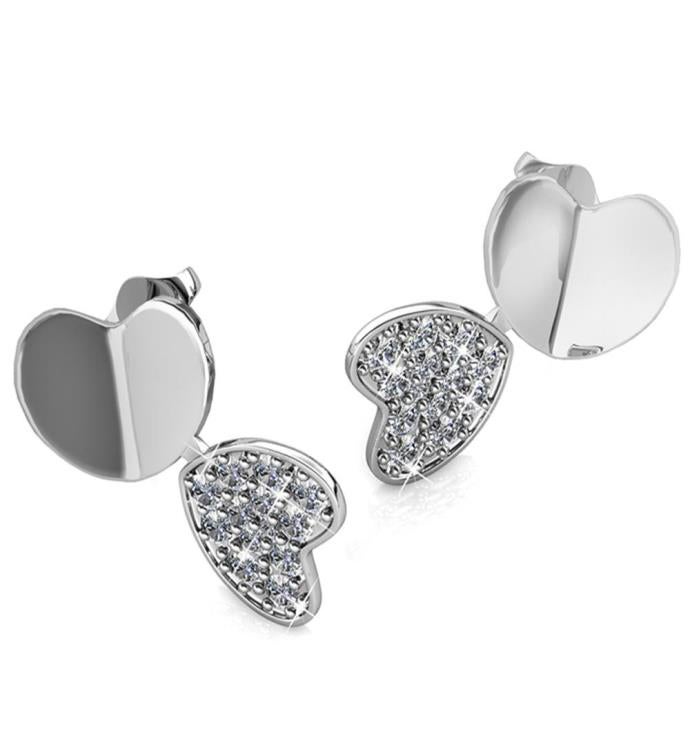 Double Heart Earrings with Crystals