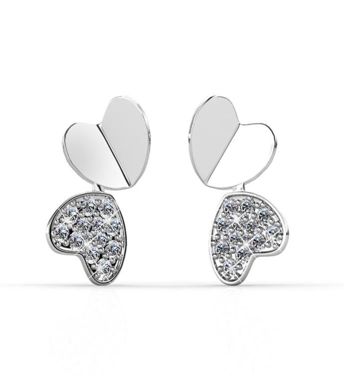 Double Heart Earrings with Crystals