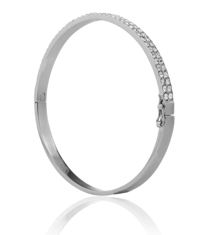 Matashi 18k White Gold Plated Cuff Bangle Bracelet W/ Sparkling Crystal