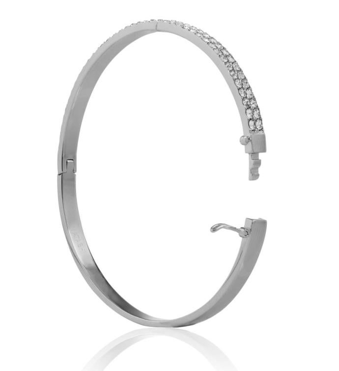 Matashi 18k White Gold Plated Cuff Bangle Bracelet W/ Sparkling Crystal