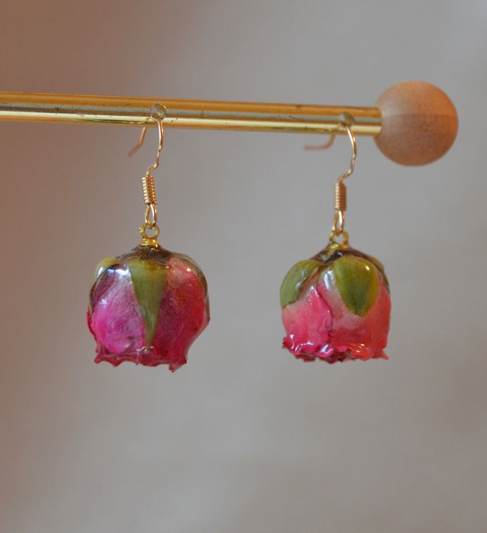 Real Rose Bud Earrings