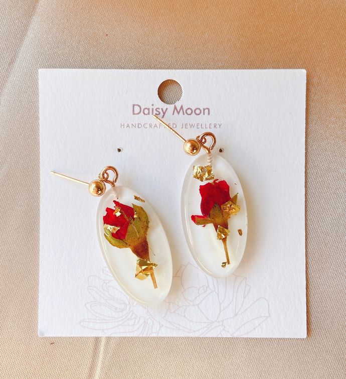 Dried Rose Resin Earrings