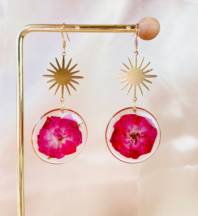 petite Czech glass Dangle Tulip Earrings crystals bronze floral white 