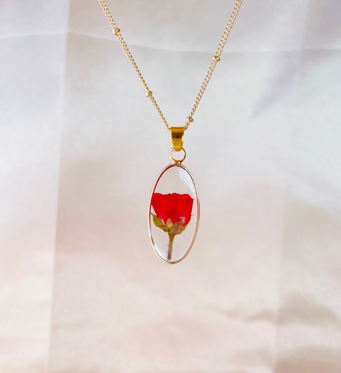 Real Red Rose In Resin Necklace
