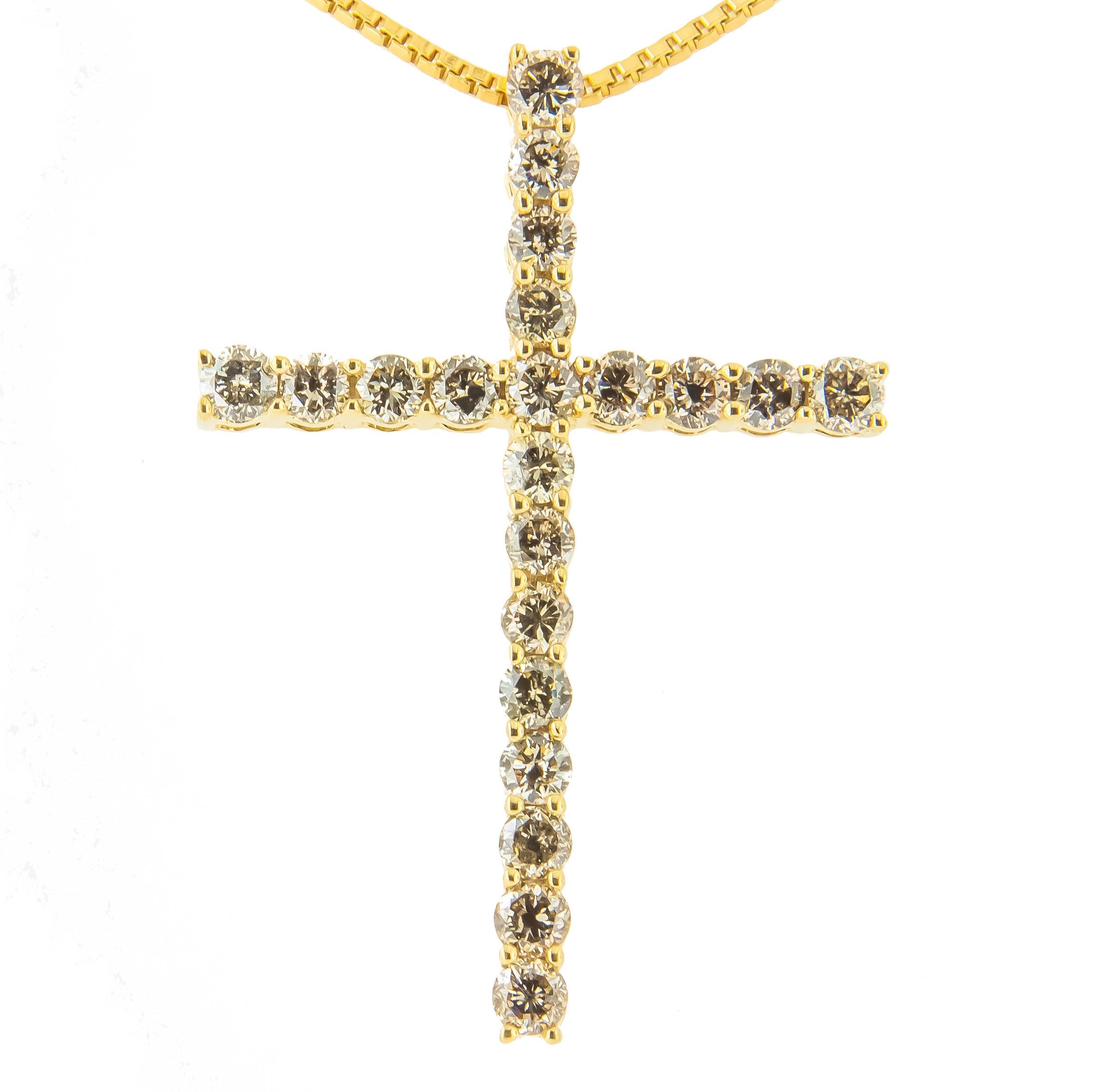 Yellow Gold Over Silver 1.0 Cttw Diamond Cross Necklace