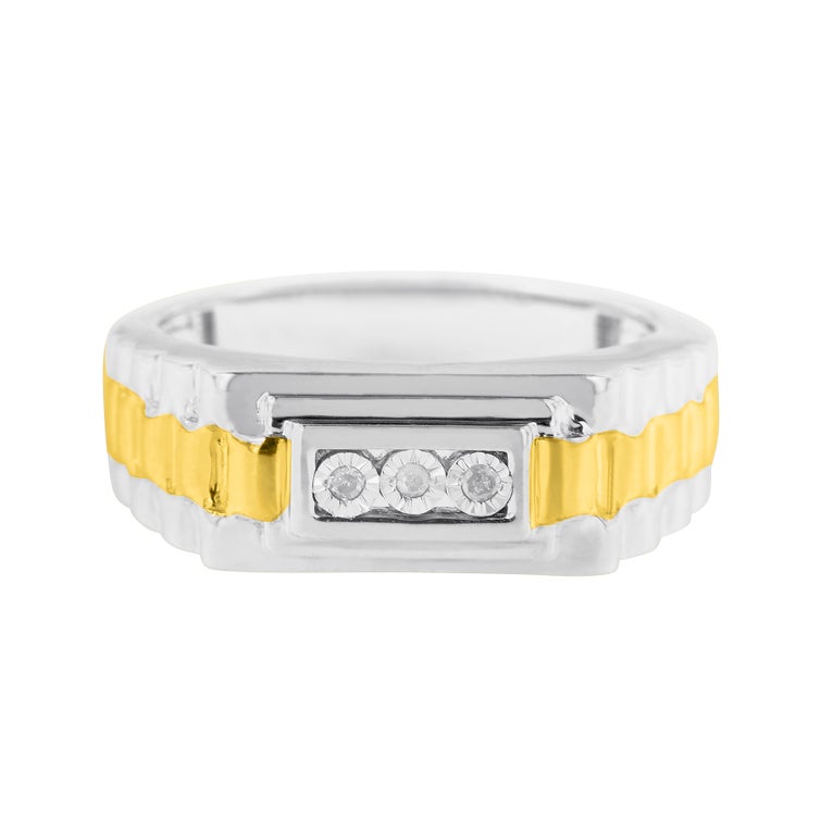 Yellow Gold Over Silver 3 Stone Diamond Men’s Ring Band