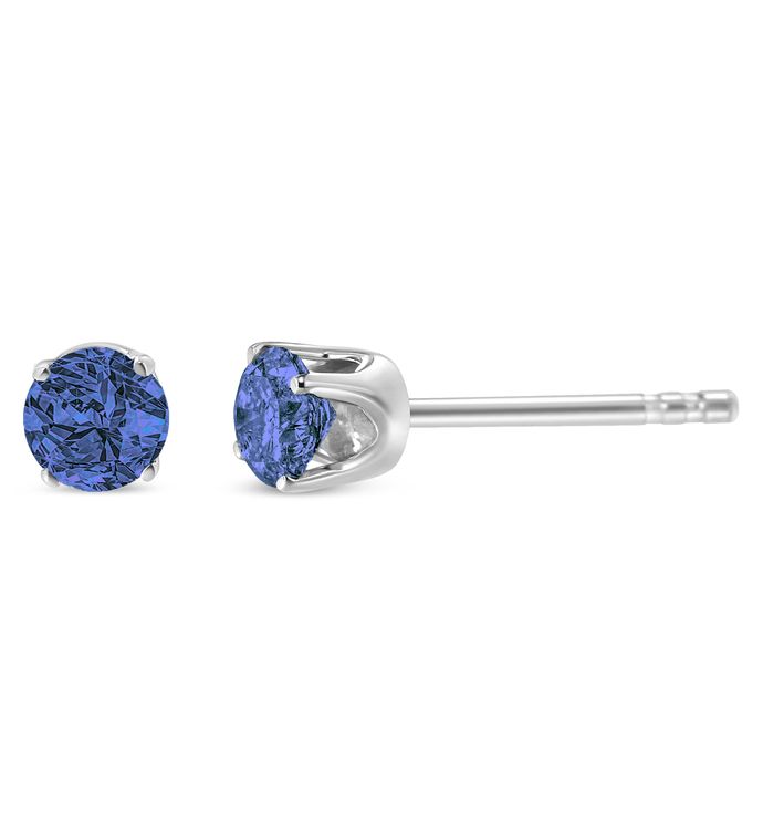 Sterling Silver 1/7 Ctw Round-cut Diamond Stud Earrings - Blue