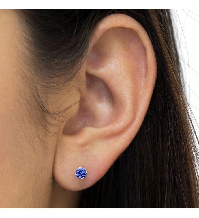 Sterling Silver 1/7 Ctw Round cut Diamond Stud Earrings   Blue