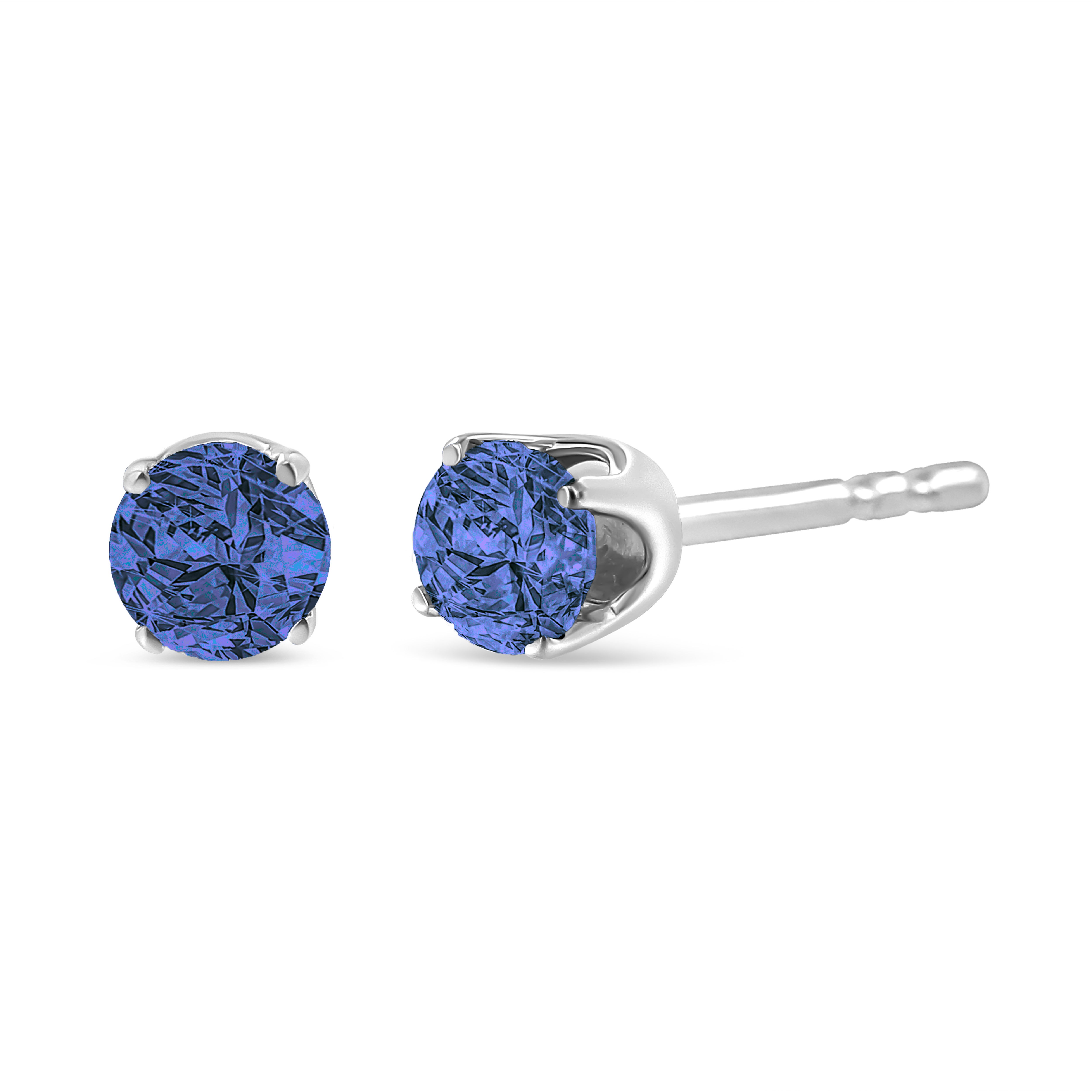 Sterling Silver 1/7 Ctw Round-cut Diamond Stud Earrings - Blue