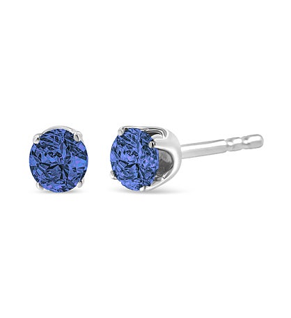 Sterling Silver 1/7 Ctw Round-cut Diamond Stud Earrings - Blue
