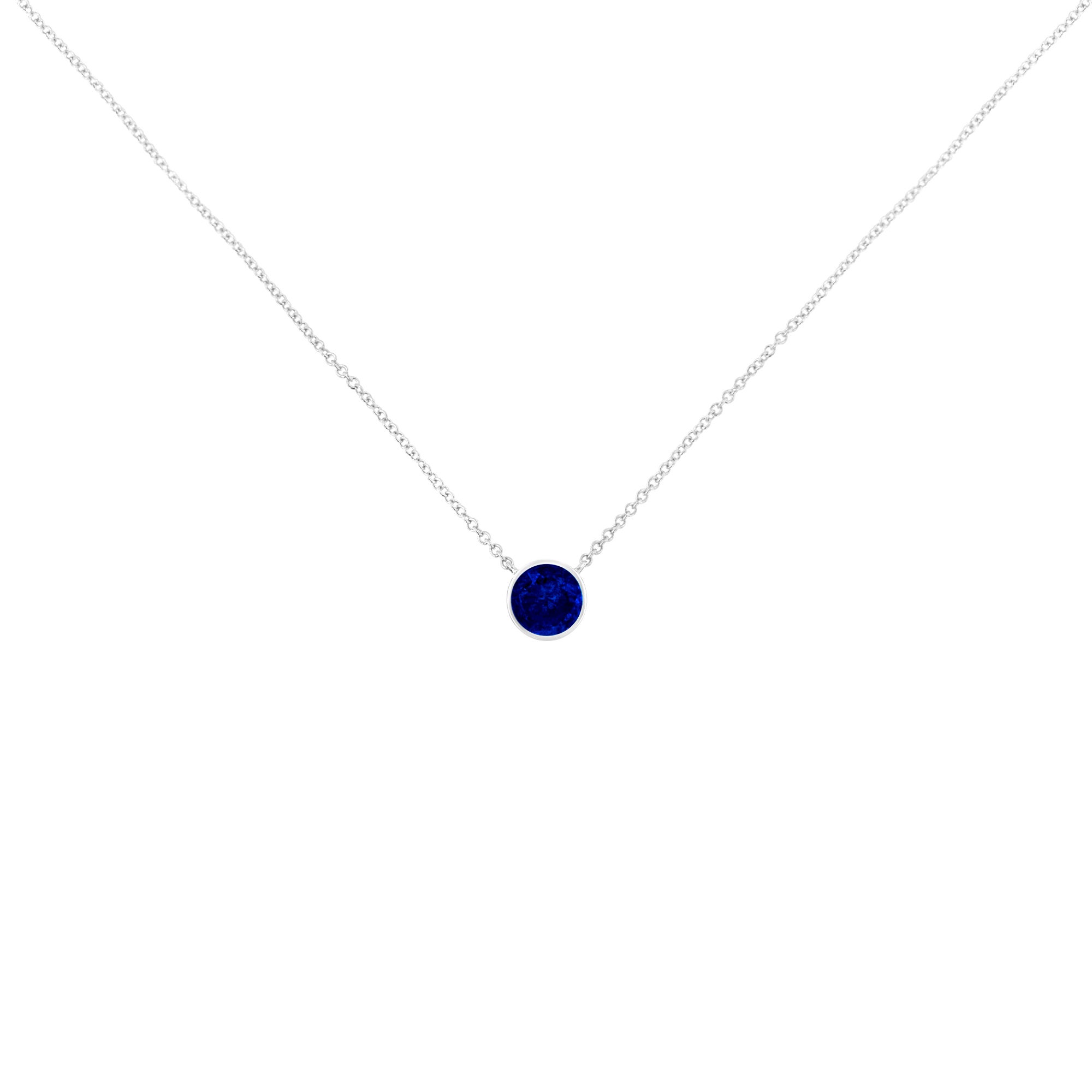 Silver Bezel Set Created Blue Sapphire Solitaire Pendant