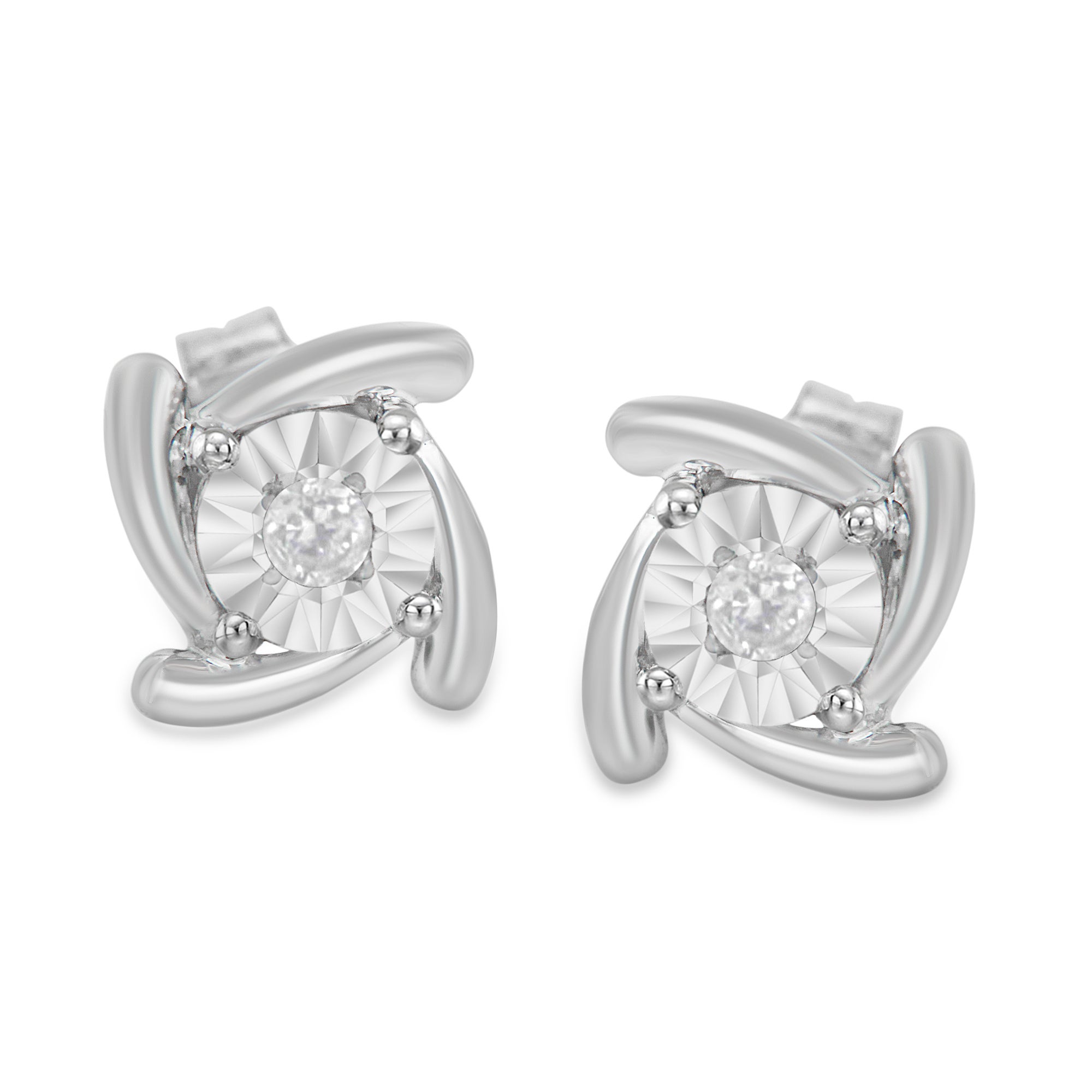 925 Sterling Silver 1/10 Carat Diamond Swirl Stud Earrings