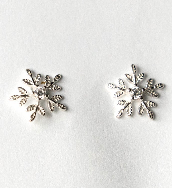Snow Flake Flower Stud Earring Sterling Silver