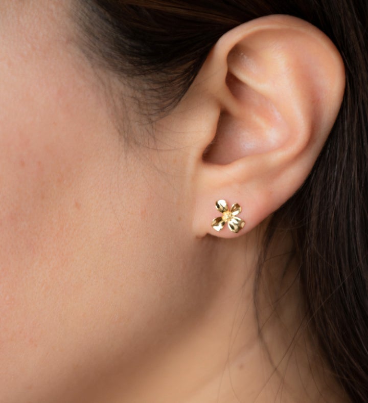 Dogwood Flower Stud Earring 14k Gold