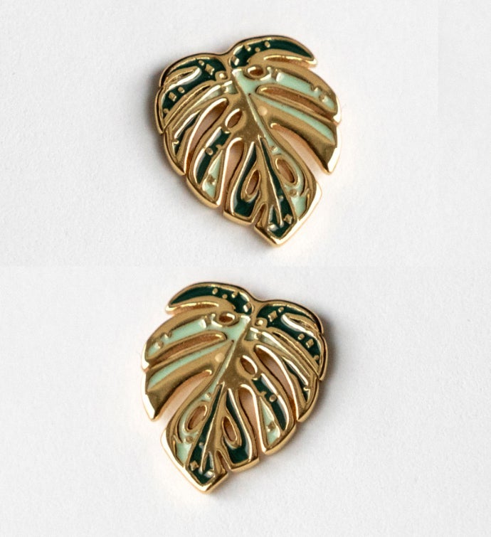 Variegated Monstera Thai Constellation Stud Earring 18k Gold