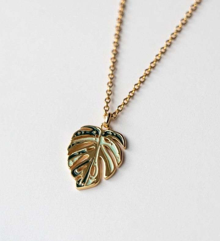 Variegated Monstera Thai Constellation Necklace 18k Gold