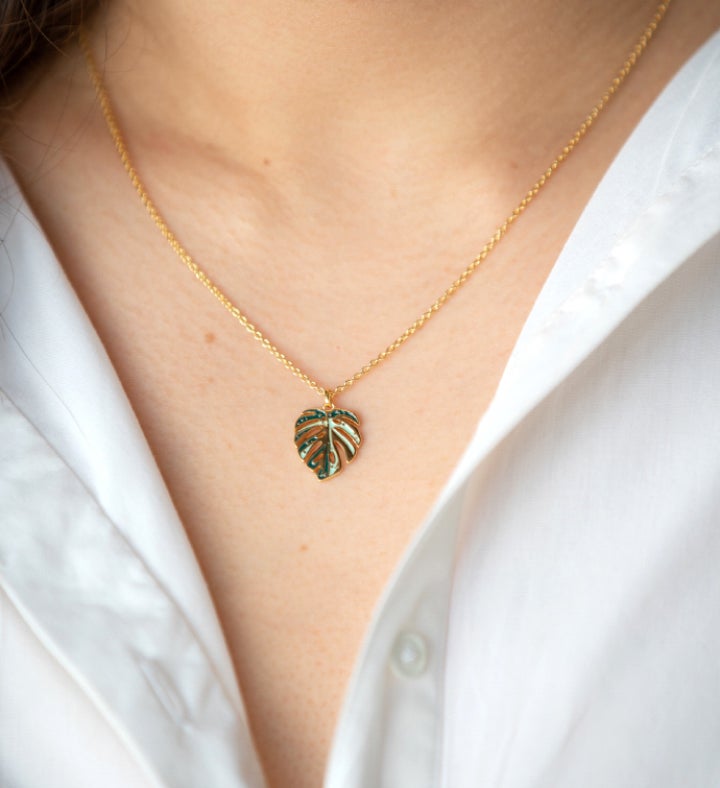 Variegated Monstera Thai Constellation Necklace 18k Gold