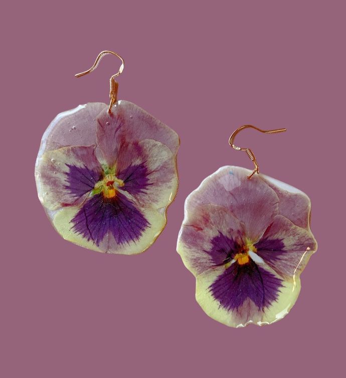 Real Pressed Pansy Preserved Earrings