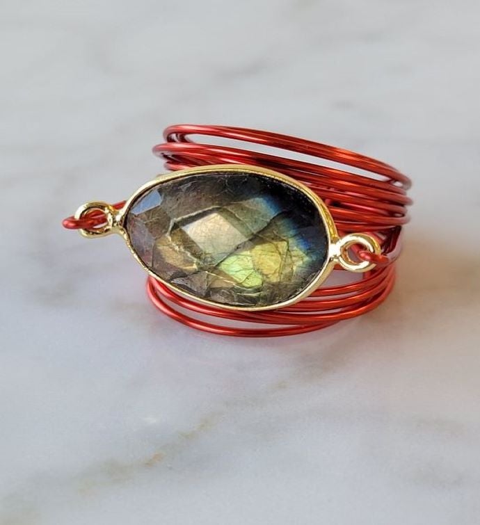 Torrey Ring in Red W/ Labradorite