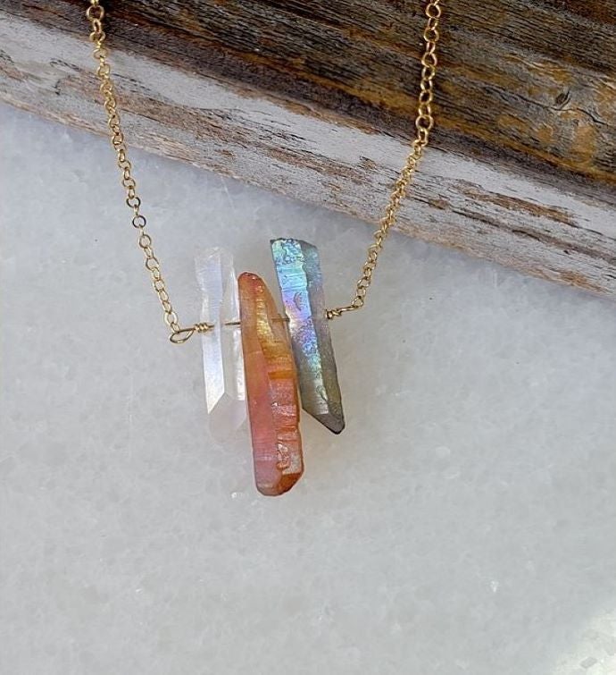 3 Qtz Crystal Pendant Necklace 