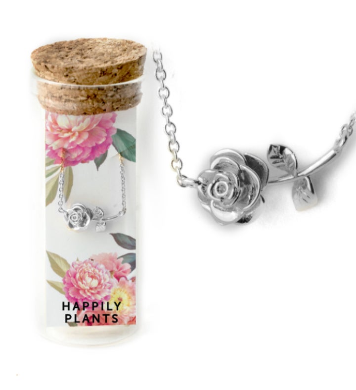 White Gold/Silver Peony Flower Necklace