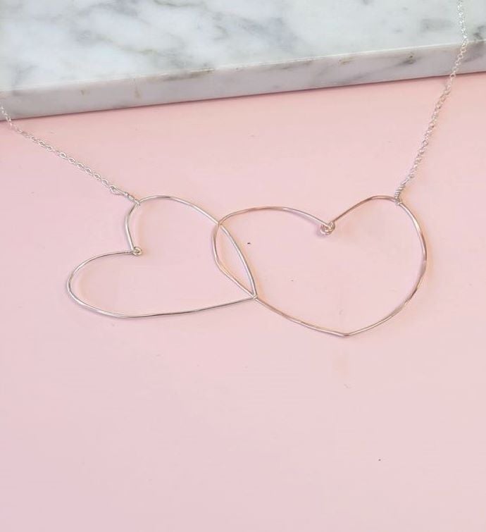 Across the Heart Necklace in Rose Gold and Silver