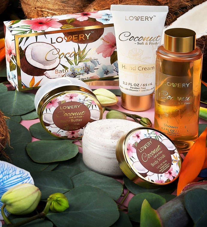 Bath & Body Gift Set   Coconut Bath Set In Cosmetic Bag