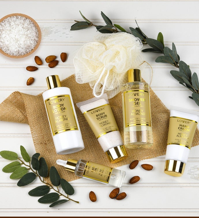 Luxury Bath & Shower Package - Spa Kit,  Honey Almond Scent