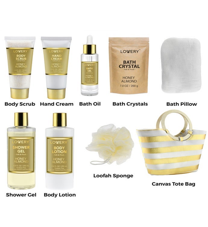 Luxury Bath & Shower Package - Spa Kit,  Honey Almond Scent