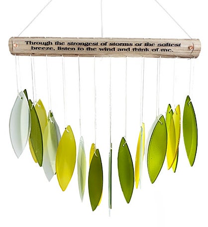 Memorial Stained Glass Green & Gold Wind Chime Sun Catcher