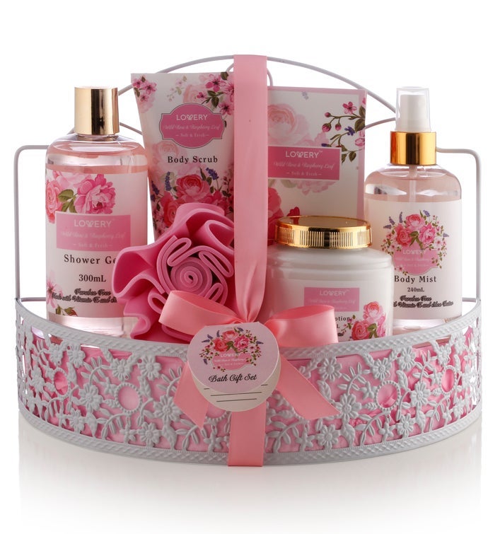 Home Spa Gift Basket   Wild Rose & Raspberry Leaf Scent