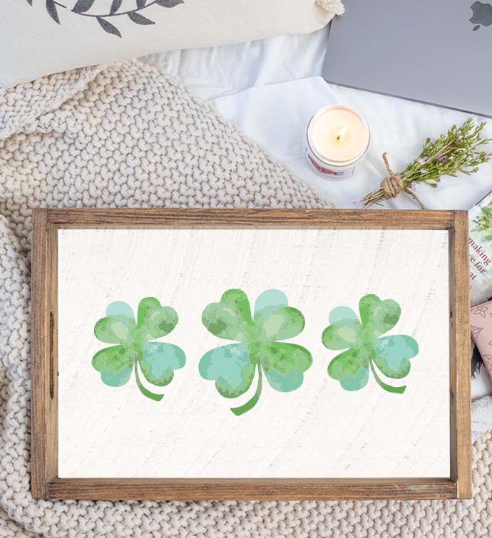Watercolor Shamrocks Wooden Serving Tray