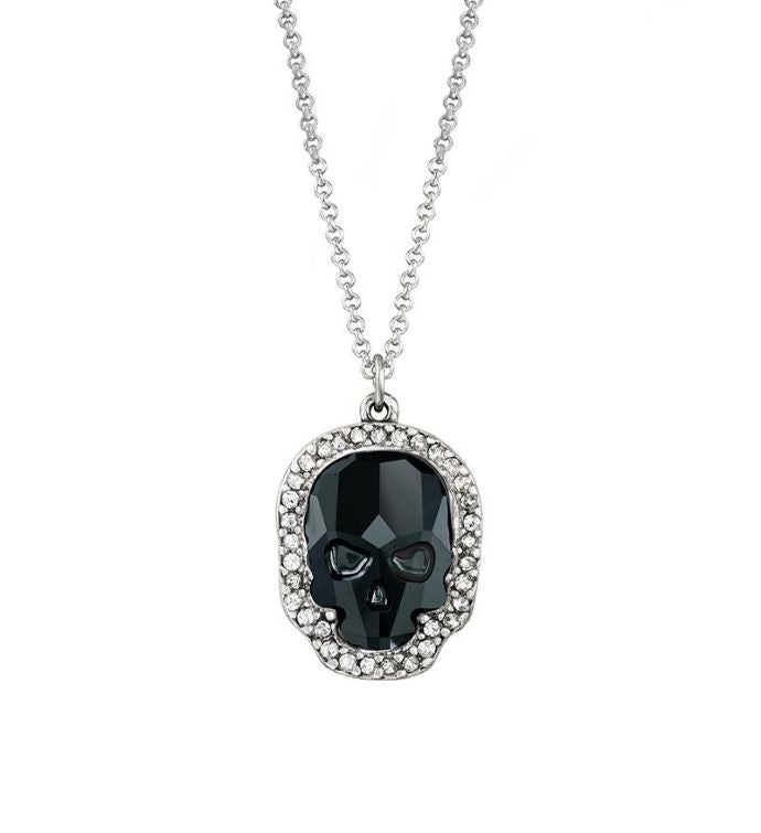 Luca + Danni Crystal Pave Skull Necklace In Jet