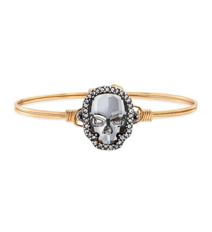 Luca + Danni Crystal Pave Skull Bangle In Silver Night